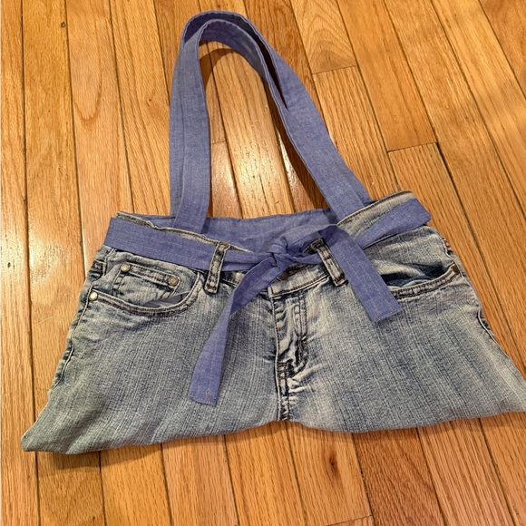 Funhouse Handbags - Handmade Denim Jean and Blue Tote Bag clean inside